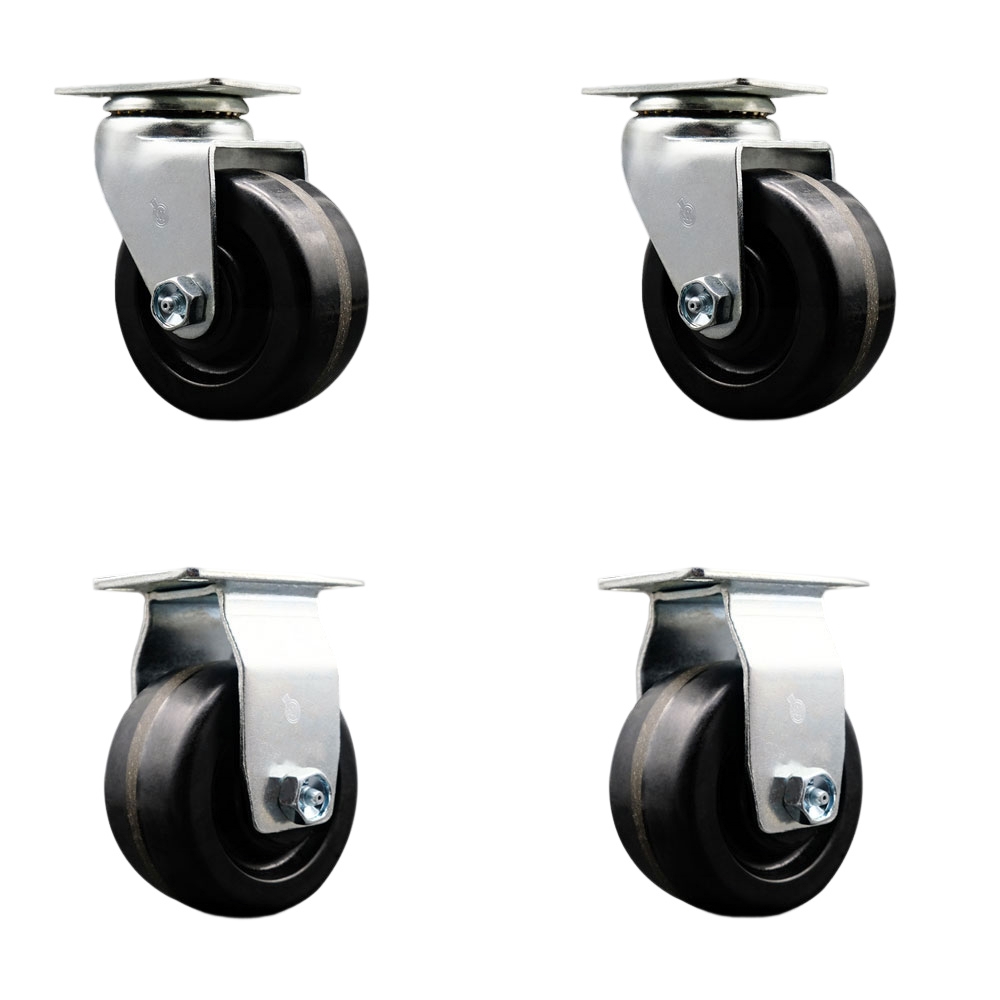 SCC-20S420-PHR-2-R-2 Swivel & Rigid Top Plate Caster Set Black 4 in. by 2 in. Phenolic Wheel Roller Bearing