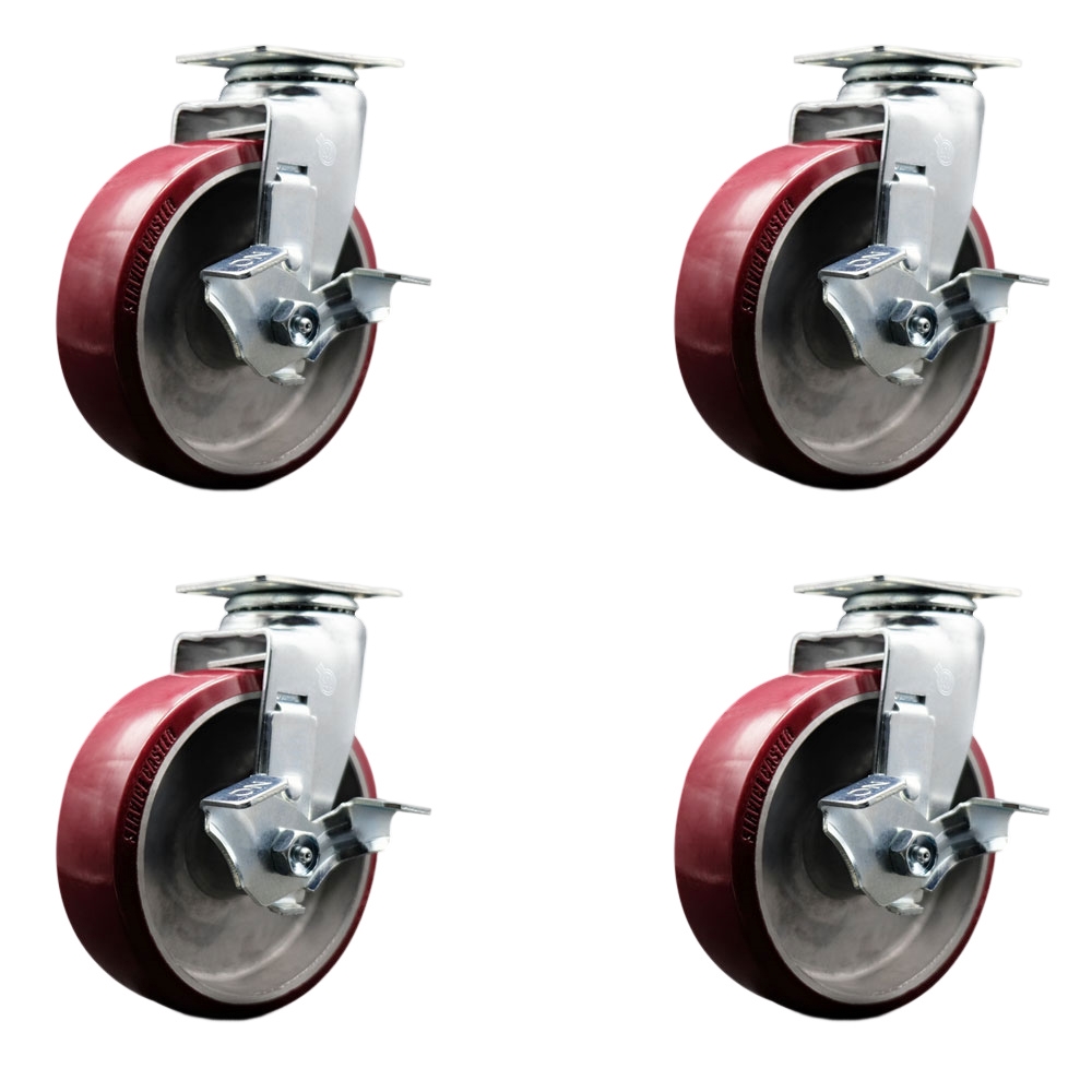 SCC-20S620-PAR-TLB-4 Swivel Top Plate Caster Set Maroon 6 in. by 2 in. Polyurethane on Aluminum Wheel Roller Bearing