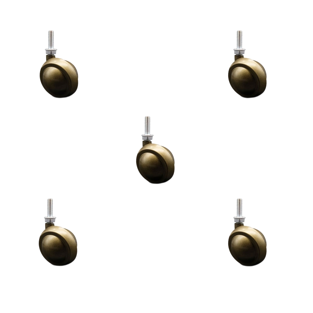 2 in. Swivel Metal Ball Caster Wheels for Furniture Windsor Antique Brass Finish with 0.31 in. 18 TPI x 1 in. Threaded Stem - Set of 5