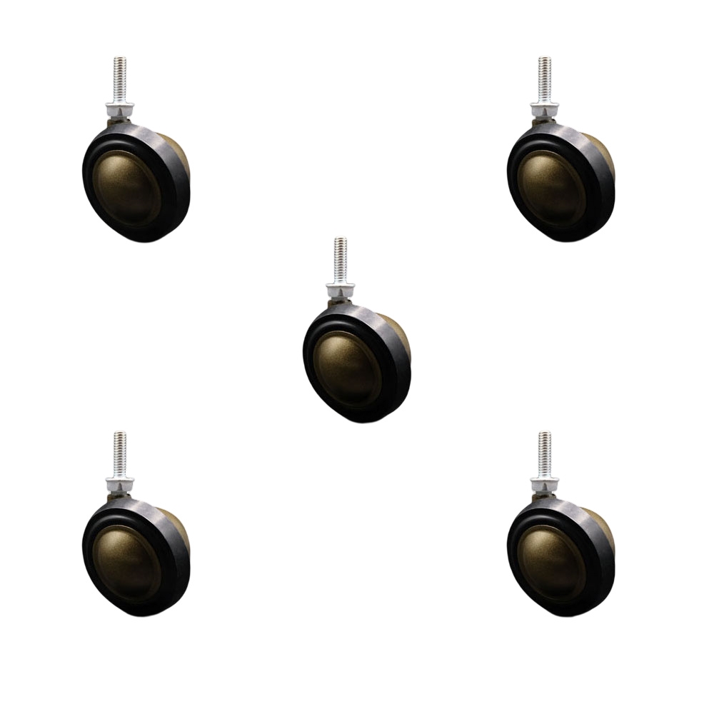 2.25 in. Swivel Metal with Soft Rubber Tread Ball Caster for Furniture Antique Brass Finish with 0.31 in. 18 TPI x 1 in. Threaded Stem - Set of 5