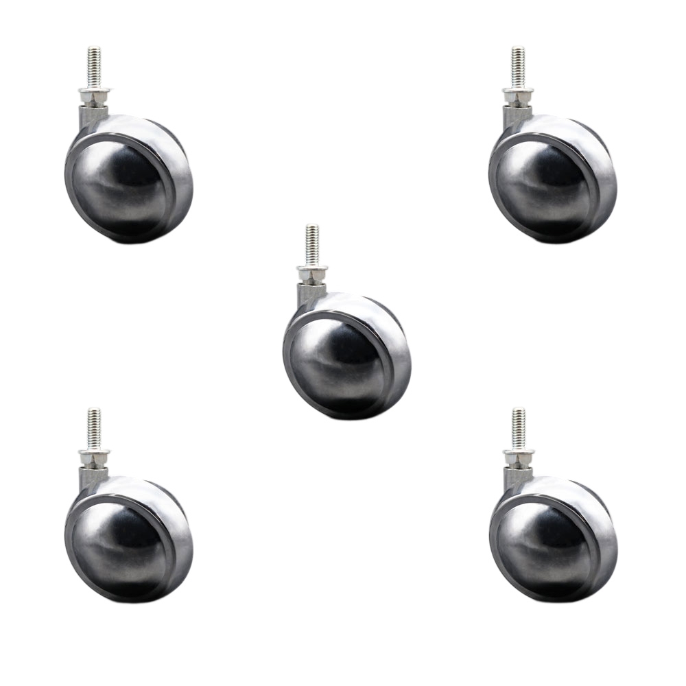 2.5 in. Swivel Metal Ball Caster Wheels for Furniture Bright Chrome Finish Stem Casters with 0.31 in. 18 TPI x 0.875 in. Threaded Stem - Set of 5