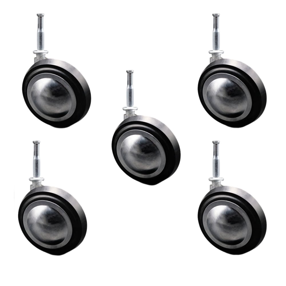 3 in. Swivel Metal with Soft Rubber Tread Ball Caster Wheels for Furniture Bright Chrome Finish Stem Casters with 0.31 Grip Neck Stem - Set of 5