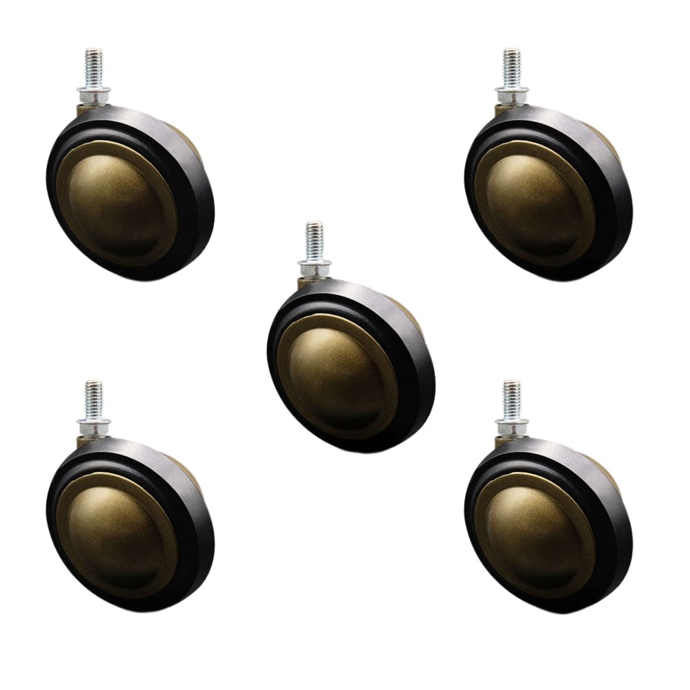 3 in. Swivel Metal with Soft Rubber Tread Ball Caster for Furniture Anique Brass Finish with 0.375 in. 16 TPI x 0.75 in. Threaded Stem - Set of 5