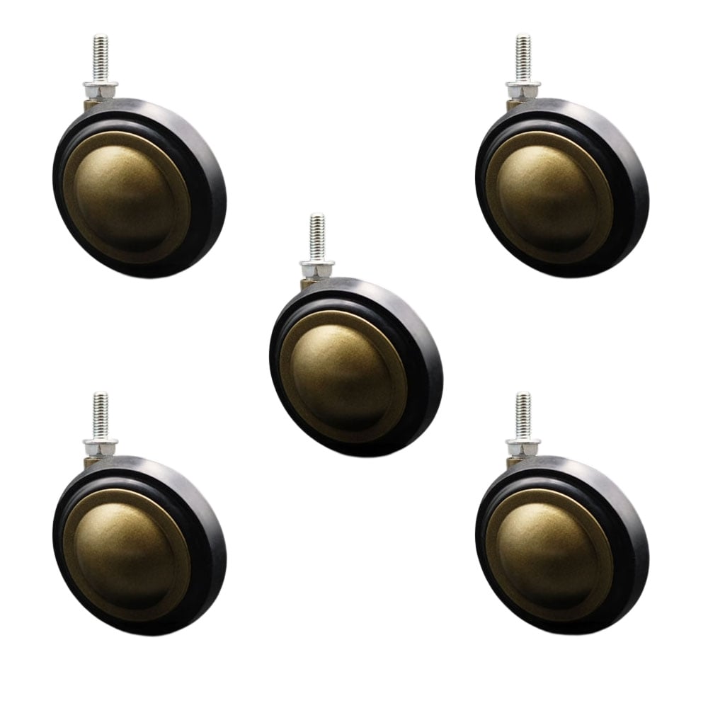 3 in. Swivel Metal with Soft Rubber Tread Ball Caster for Furniture Anique Brass Finish with 0.31 in. 18 TPI x 0.875 in. Threaded Stem - Set of 5