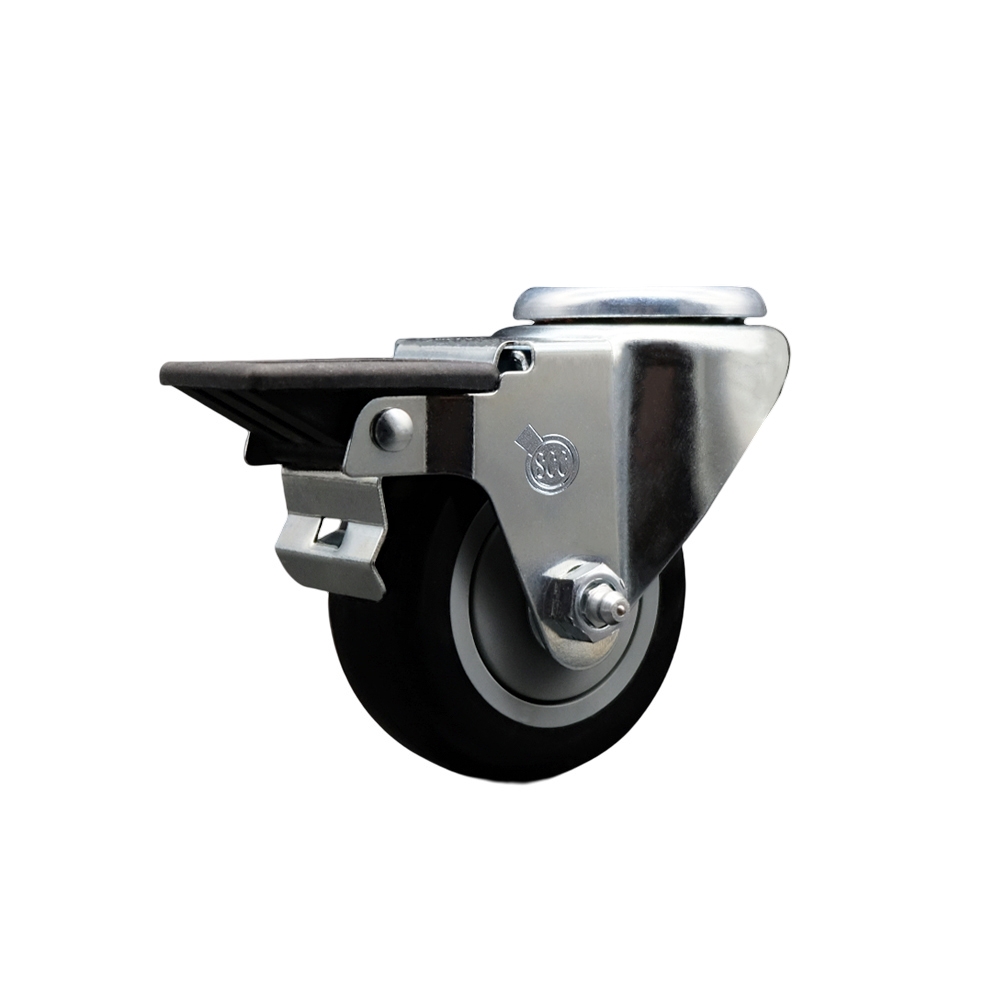 SCC-BH20S314-PPUB-BLK-PLB Polyurethane Swivel Bolt Hole Caster with 3 x 1.25 in. Black Wheel & Posi Locking Brake