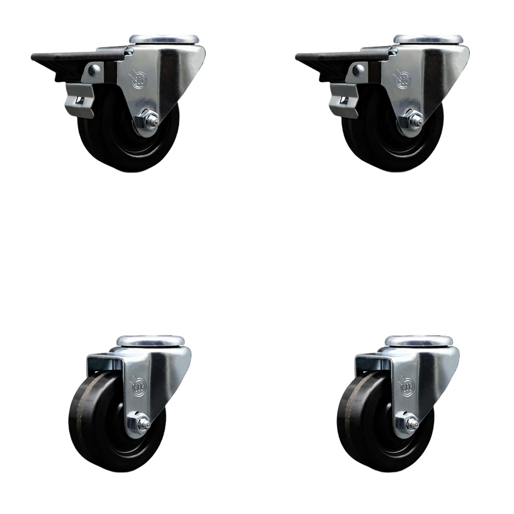 SCC-BH20S314-PHR-PLB-2-S-2 Phenolic Swivel Bolt Hole Caster with Roller Bearing 3 x 1.25 in. Black Wheels - Set of 4