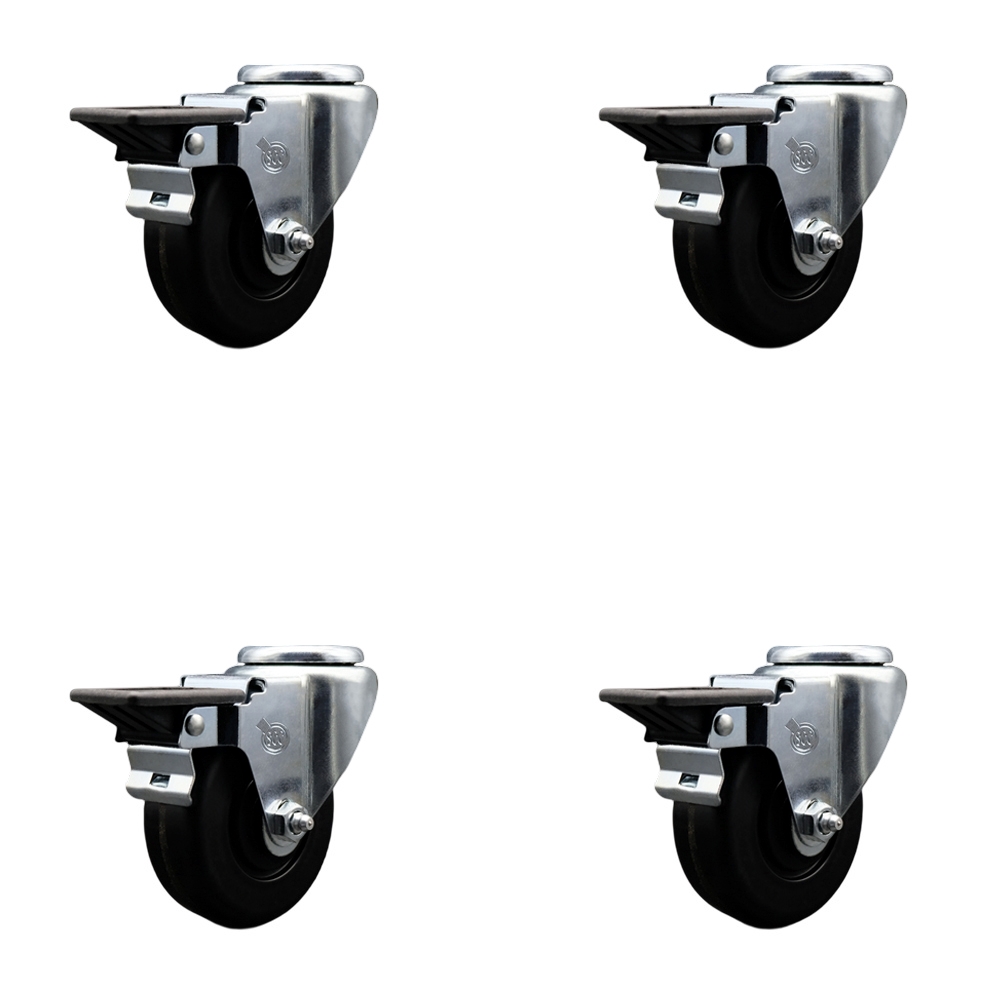 SCC-BH20S3514-PHR-PLB-4 Phenolic Swivel Bolt Hole Caster with Roller Bearing with 3.5 x 1.25 in. Black Wheels - Set of 4