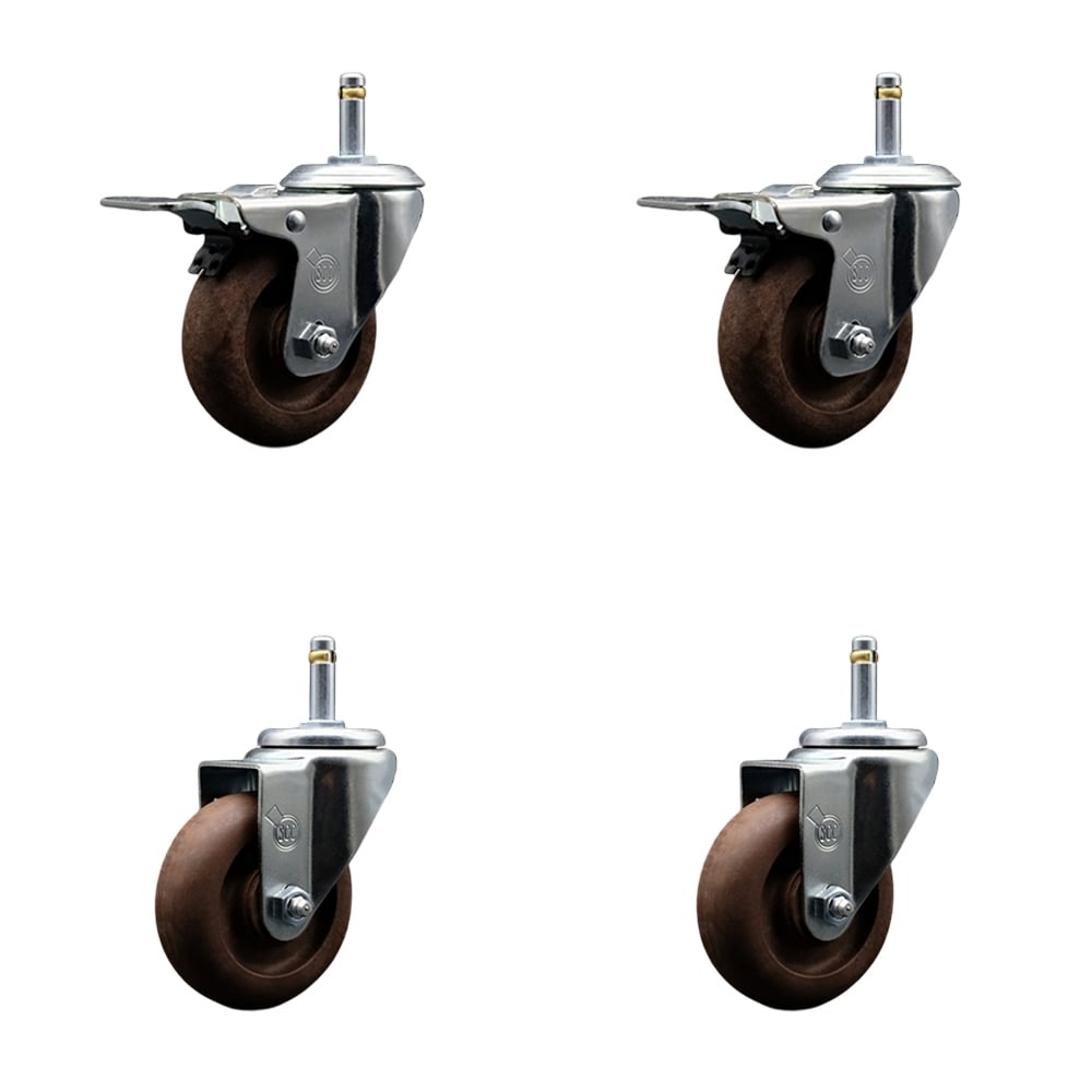 High Temperature Glass Filled Nylon Swivel Grip Ring Stem Caster with 3.5 x 1.25 in. Brown Wheels & 0.43 in. Stems - Set of 4