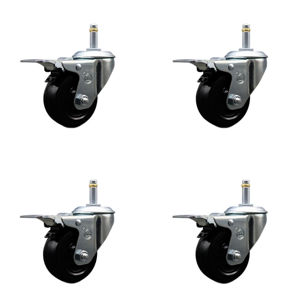 SCC-GRTTL20S314-HRS-716138-4 Hard Rubber Swivel Grip Ring Stem Caster with 3 x 1.25 in. Black Wheels & 0.43 in. Stems - Set of 4