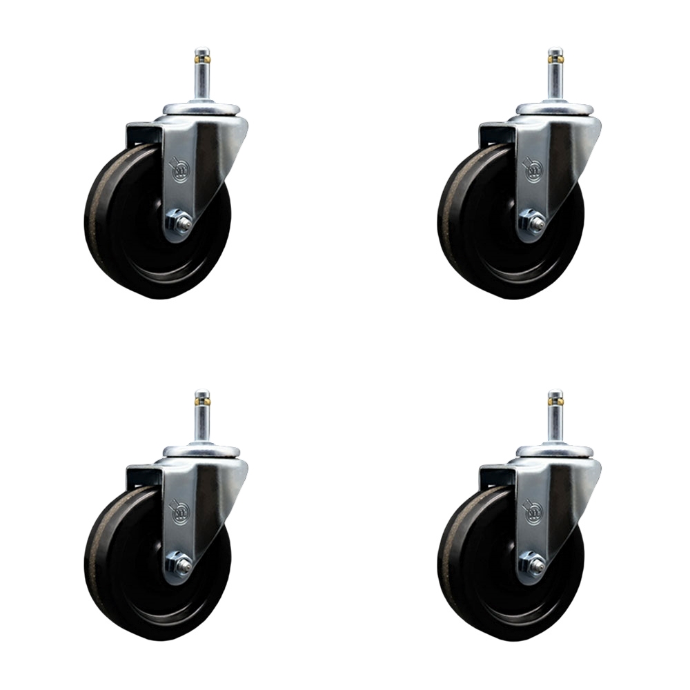 SCC-GR20S414-PHR-716138-4 Phenolic Swivel Grip Ring Stem Caster with Roller Bearing with 4 x 1.25 in. Black Wheels & 0.43 in. Stems - Set of 4