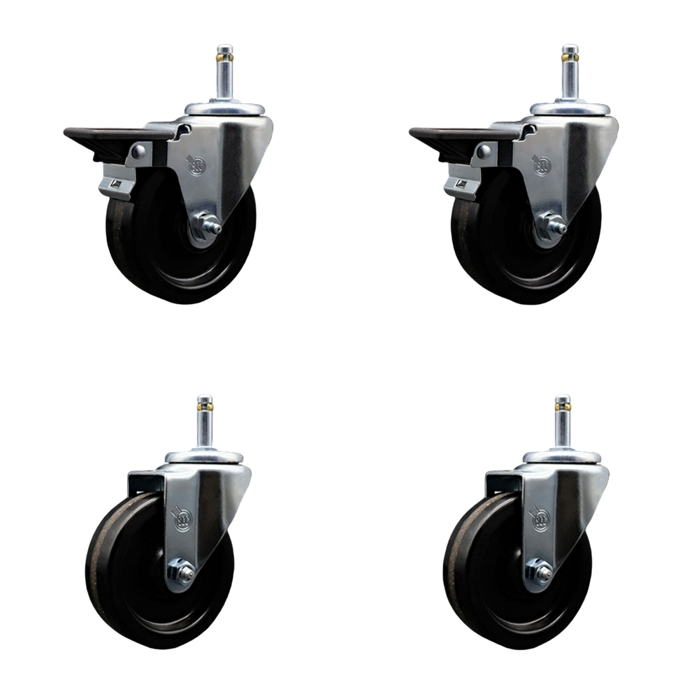 SCC-GR20S414-PHR-PLB-716138-2-S-2 Phenolic Swivel Grip Ring Stem Caster with Roller Bearing 4 x 1.25 in. Black Wheels & 0.43 in. Stems - Set of 4