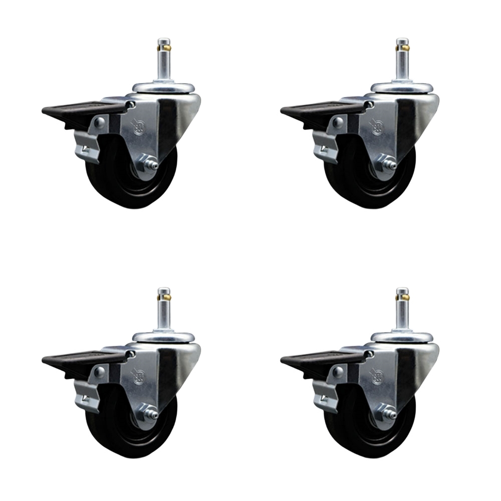 SCC-GR20S314-PHS-PLB-716138-4 Phenolic Swivel Grip Ring Stem Caster with 3 x 1.25 in. Black Wheels & 0.43 in. Stems - Set of 4