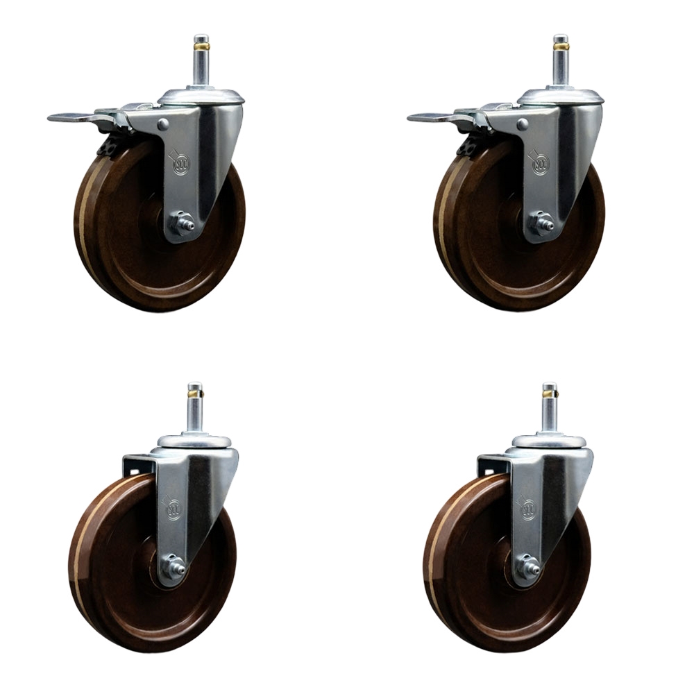 SCC-GRTTL20S514-PHSHT-716138-2-S-2 High Temperature Phenolic Swivel Grip Ring Stem Caster 5 x 1.25 in. Brown Wheels & 0.43 in. Stems - Set of 4