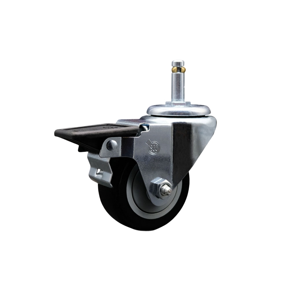 SCC-GR20S314-PPUB-BLK-PLB-716138 Polyurethane Swivel Grip Ring Stem Caster with 3 x 1.25 in. Black Wheel & 0.43 in. Stem & Posi Locking Brake