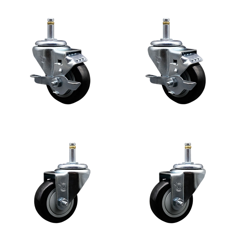 SCC-GR20S314-PPUB-BLK-TLB-716138-2S2 Polyurethane Swivel Grip Ring Stem Caster with 3 x 1.25 in. Black Wheels & 0.43 in. Stems - Set of 4