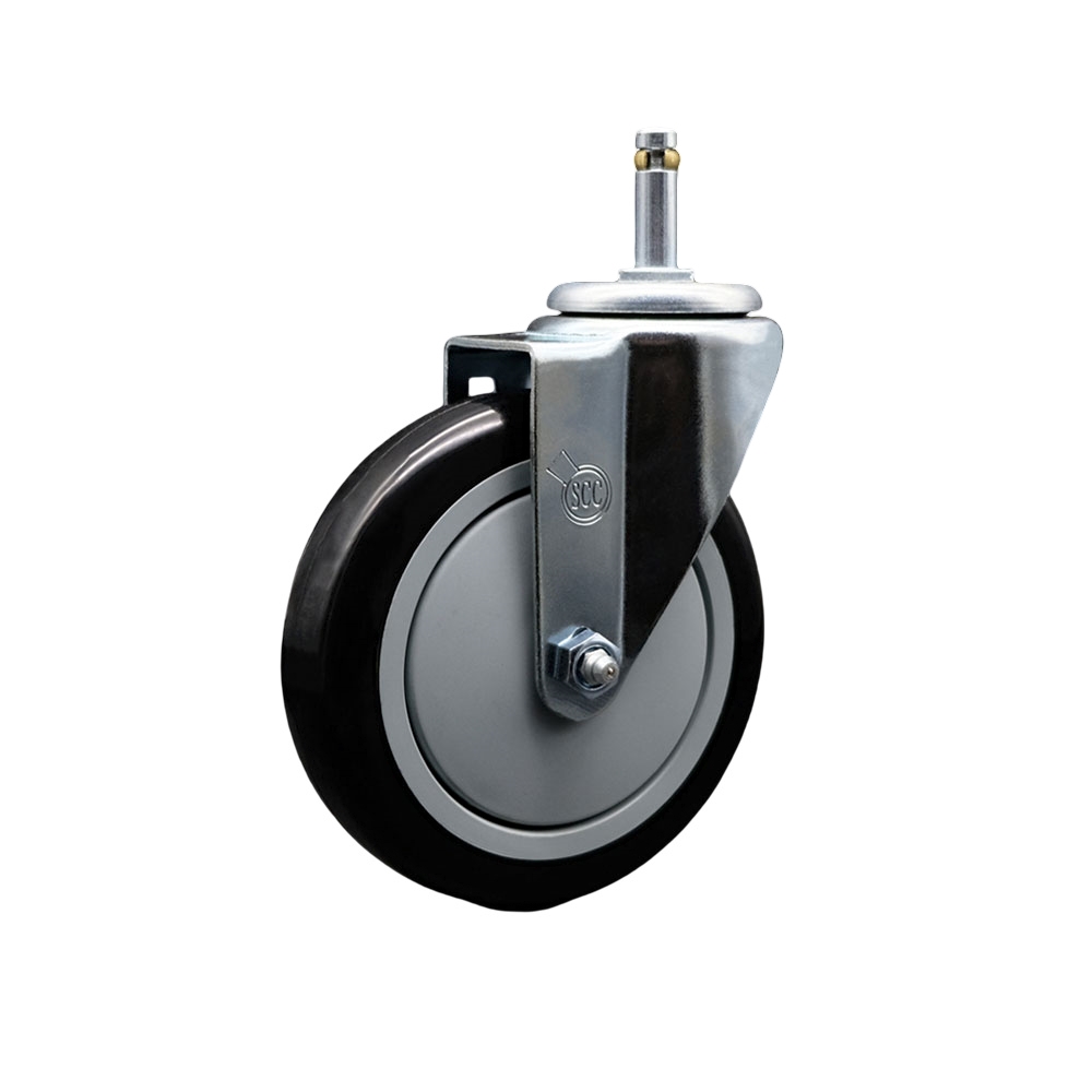 SCC-GR20S514-PPUB-BLK-716138 Polyurethane Swivel Grip Ring Stem Caster with 5 x 1.25 in. Black Wheel & 0.43 in. Stem