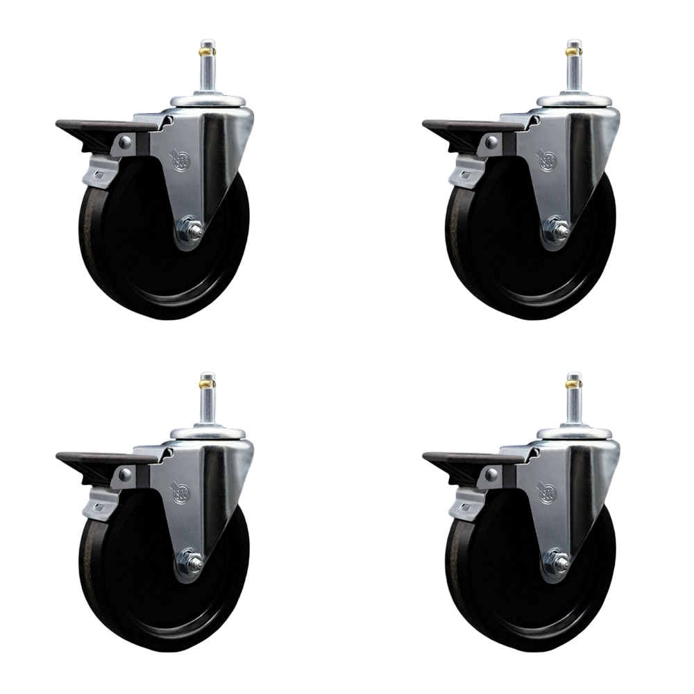 SCC-GR20S514-PHS-PLB-716138-4 Phenolic Swivel Grip Ring Stem Caster with 5 x 1.25 in. Black Wheels & 0.43 in. Stems - Set of 4