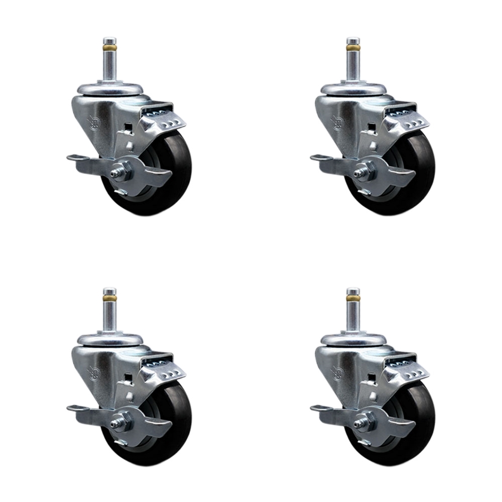 SCC-GR20S314-PPUB-BLK-TLB-716138-4 Polyurethane Swivel Grip Ring Stem Caster with 3 x 1.25 in. Black Wheels & 0.43 in. Stems - Set of 4