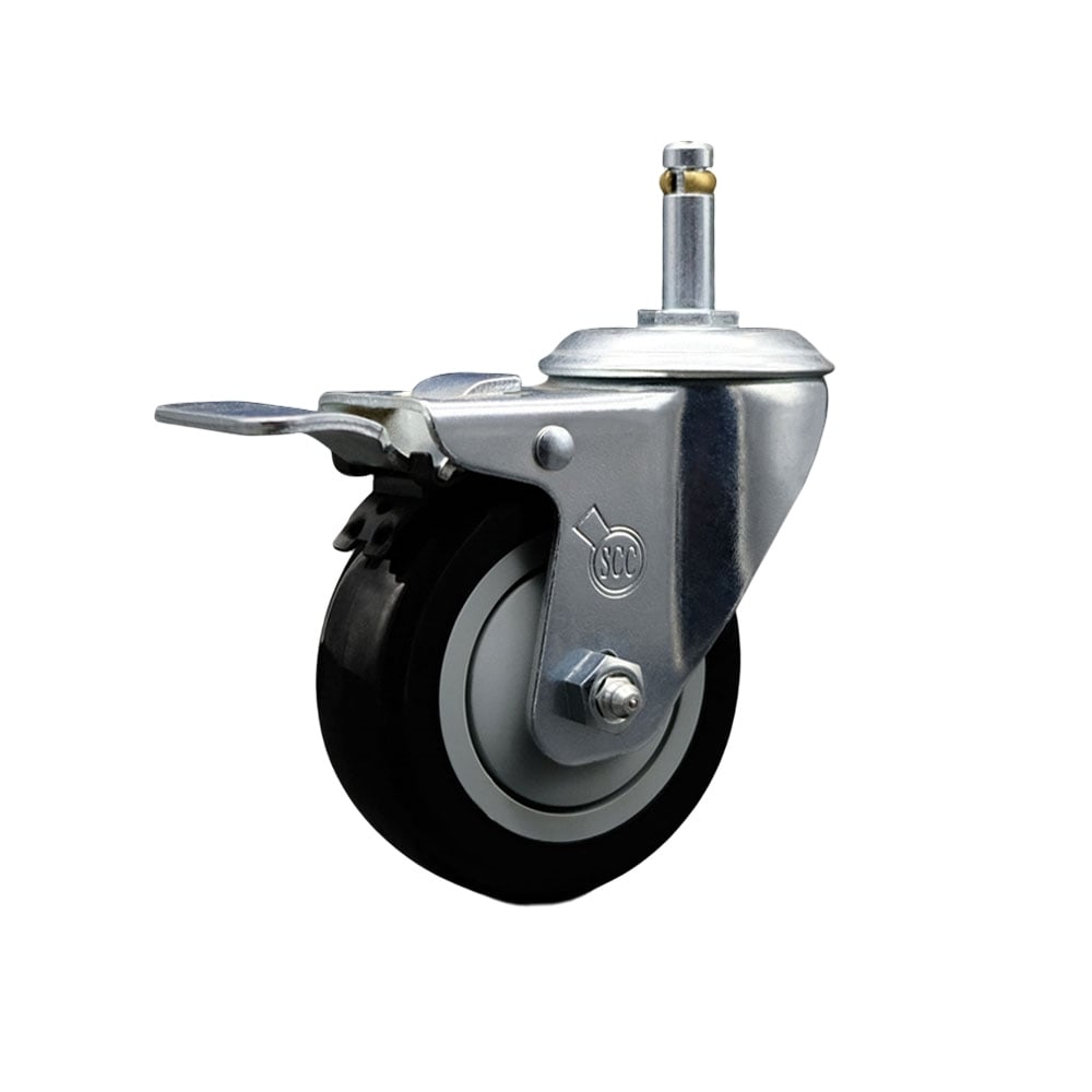 SCC-GRTTL20S414-PPUB-BLK-716138 Polyurethane Swivel Grip Ring Stem Caster with 4 x 1.25 in. Black Wheel & 0.43 in. Stem & Total Locking Brake