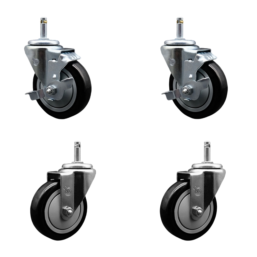 SCC-GR20S414-PPUB-BLK-TLB-716138-2S2 Polyurethane Swivel Grip Ring Stem Caster with 4 x 1.25 in. Black Wheels & 0.43 in. Stems - Set of 4