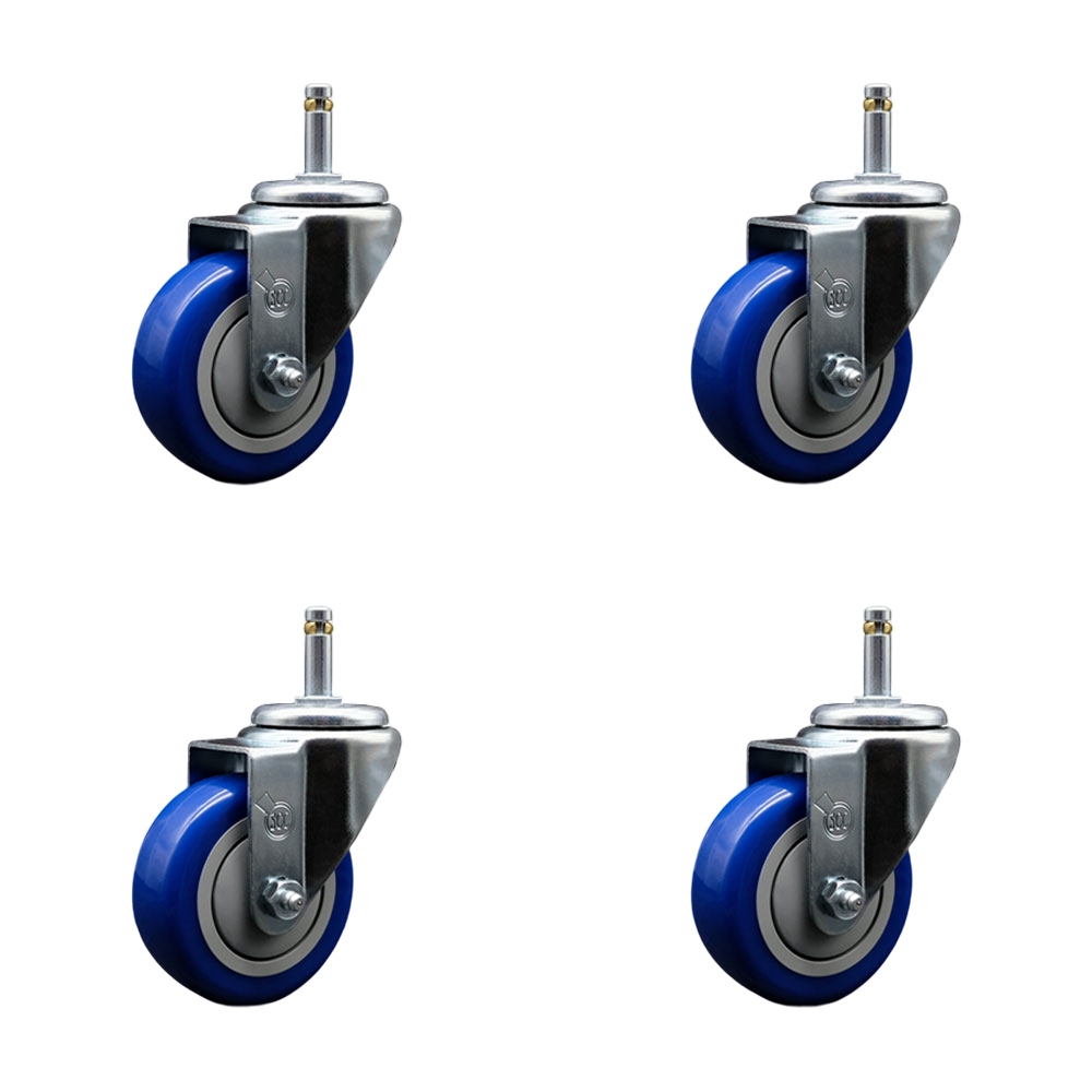 SCC-GR20S3514-PPUB-BLUE-716138-4 Polyurethane Swivel Grip Ring Stem Caster with 3.5 x 1.25 in. Blue Wheels & 0.43 in. Stems - Set of 4