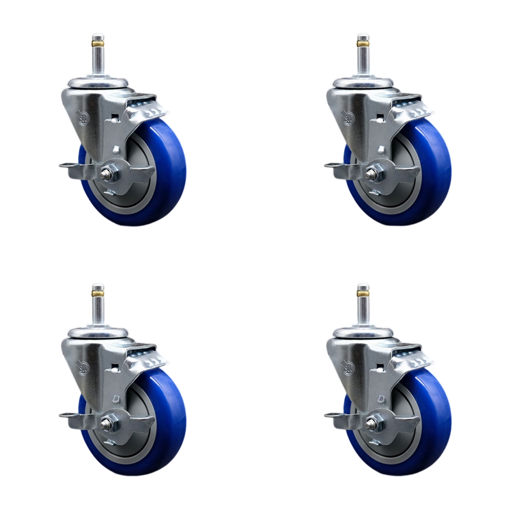 SCC-GR20S414-PPUB-BLUE-TLB-716138-4 Polyurethane Swivel Grip Ring Stem Caster with 4 x 1.25 in. Blue Wheels & 0.43 in. Stems - Set of 4
