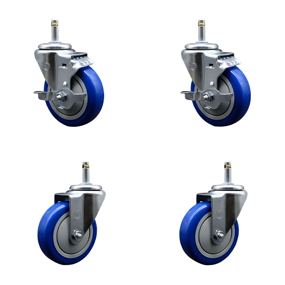 GR20S414-PPUB-BLUE-TLB-716138-2-S-2 Polyurethane Swivel Grip Ring Stem Caster with 4 x 1.25 in. Blue Wheels & 0.43 in. Stems - Set of 4