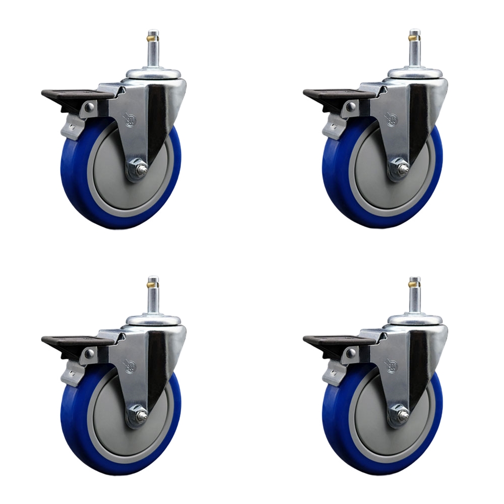 SCC-GR20S514-PPUB-BLUE-PLB-716138-4 Polyurethane Swivel Grip Ring Stem Caster with 5 x 1.25 in. Blue Wheels & 0.43 in. Stems - Set of 4