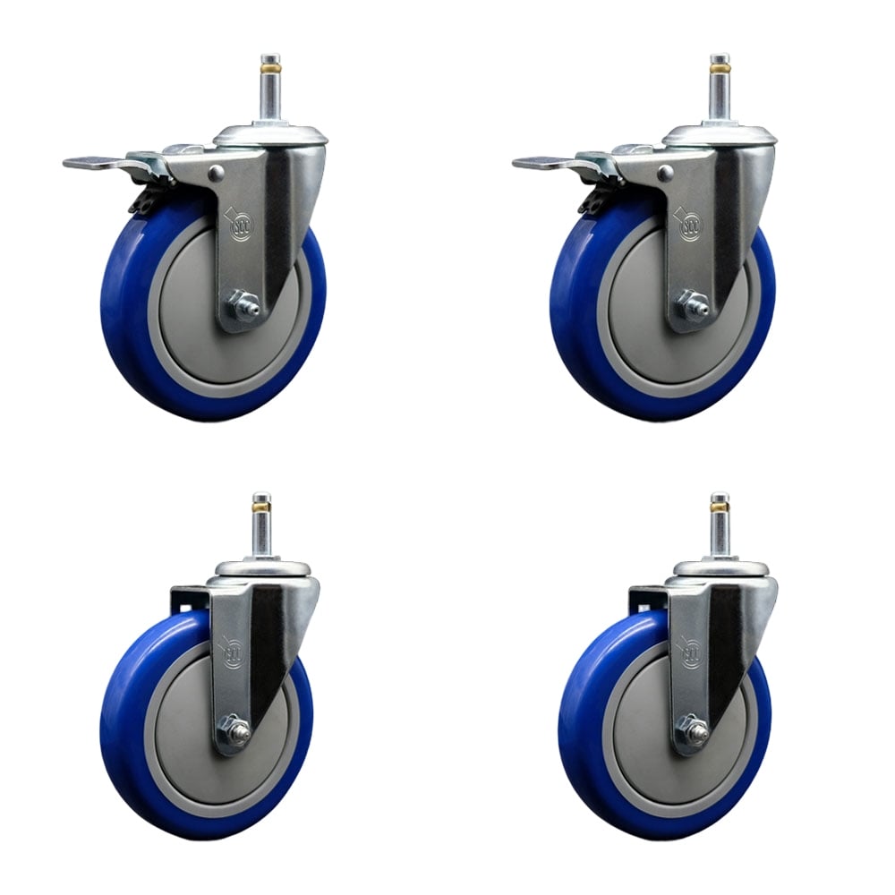 SCC-GRTTL20S514-PPUB-BLUE-716138-2S2 Polyurethane Swivel Grip Ring Stem Caster with 5 x 1.25 in. Blue Wheels & 0.43 in. Stems - Set of 4