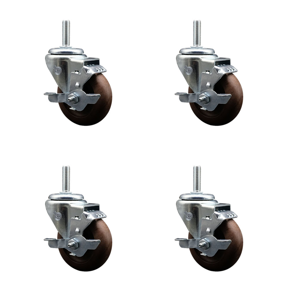 High Temperature Glass Filled Nylon Swivel Threaded Stem Caster with 3.5 x 1.25 in. Brown Wheels & 0.63 in. Stems - Set of 4