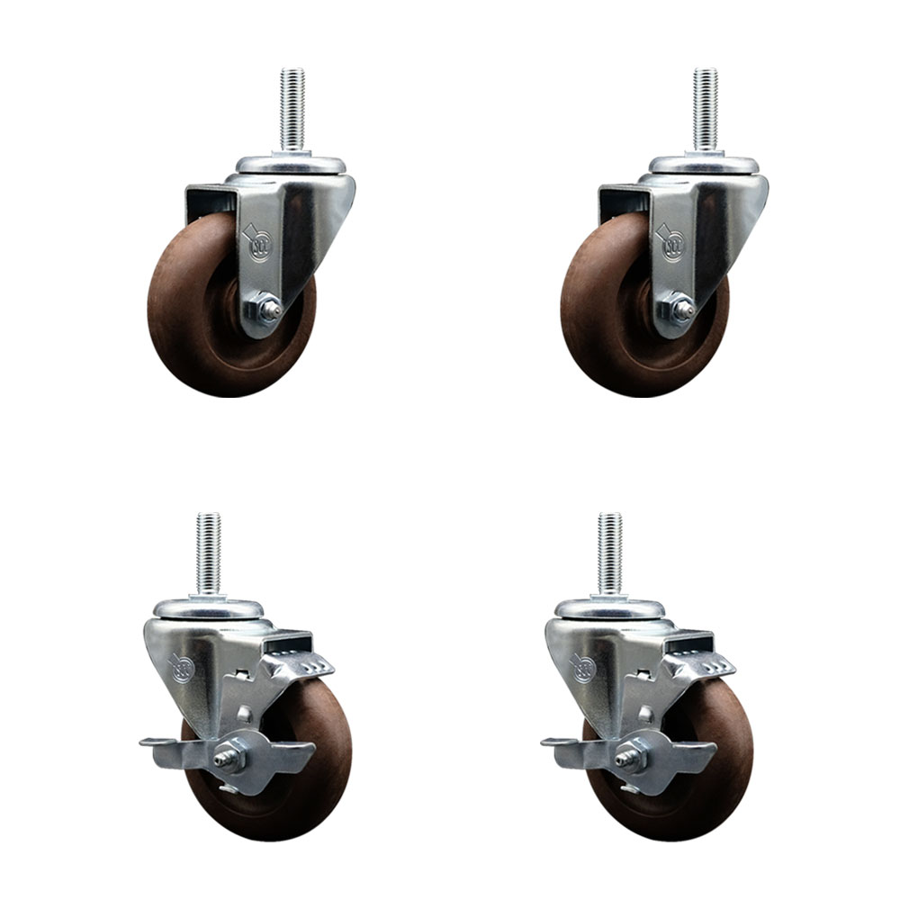 High Temperature Glass Filled Nylon Swivel Threaded Stem Caster with 3.5 x 1.25 in. Brown Wheels & 0.63 in. Stems - Set of 4