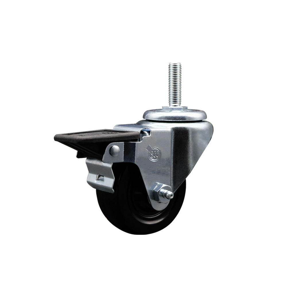 SCC-TS20S314-HRS-PLB-34212 Hard Rubber Swivel Threaded Stem Caster with 3 x 1.25 in. Black Wheel & 0.75 in. Stem & Posi Locking Brake