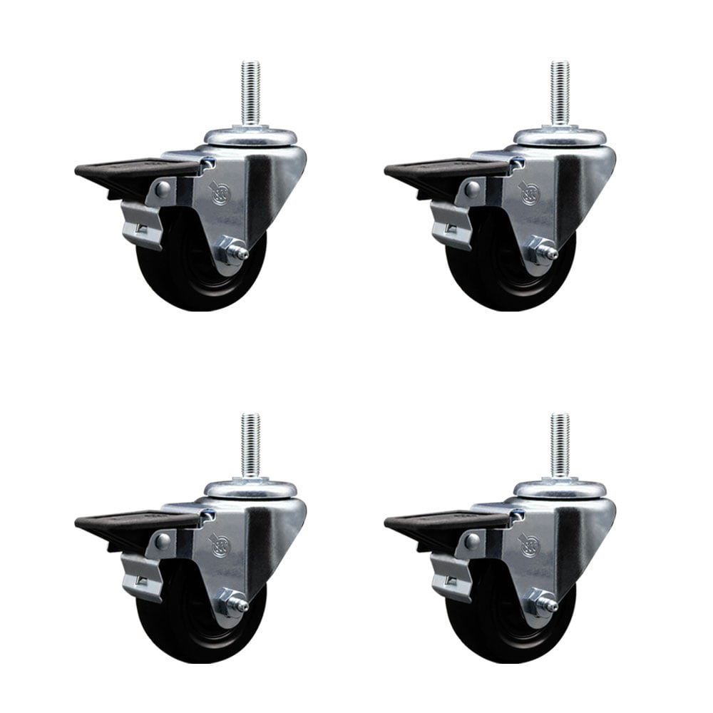 SCC-TS20S314-HRS-PLB-34212-4 Hard Rubber Swivel Threaded Stem Caster with 3 x 1.25 in. Black Wheels & 0.75 in. Stems - Set of 4