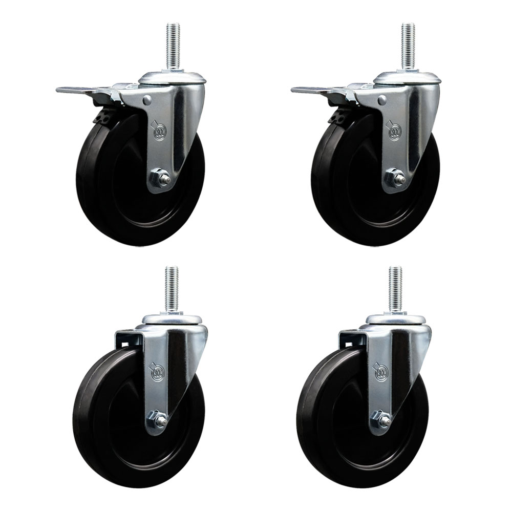 SCC-TSTTL20S514-HRS-58212-2-S-2 Hard Rubber Swivel Threaded Stem Caster with 5 x 1.25 in. Black Wheels & 0.63 in. Stems - Set of 4