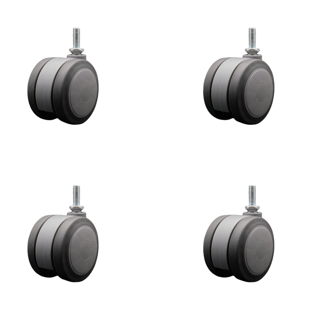 3 in. Extra Large Heavy Duty Floor Safe Office Chair Wheels Gray Non-Marking Twin Wheels 0.38 in. - 16 TPI x 1 in. Threaded Stems - Set of 4