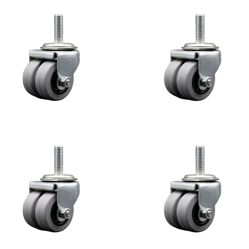 Swivel Threaded Stem Dual Wheel Caster 2 in. Dual Thermoplastic Rubber Wheels 0.5 in. - 13 TPI by 1.5 in. Threaded Stem