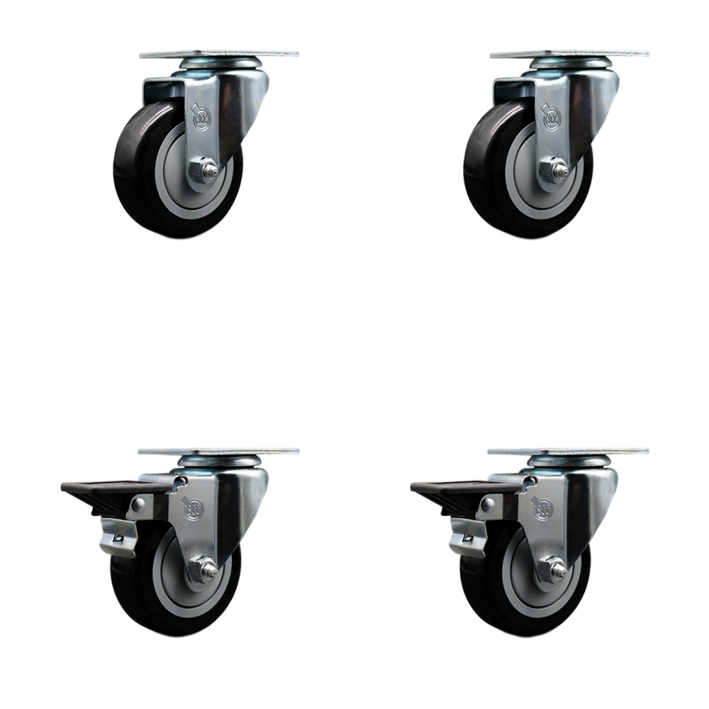 SCC-20S3514-PPUB-BLK-2-PLB-2 Polyurethane Swivel Top Plate Caster with 3.5 in. Black Wheels - Set of 4