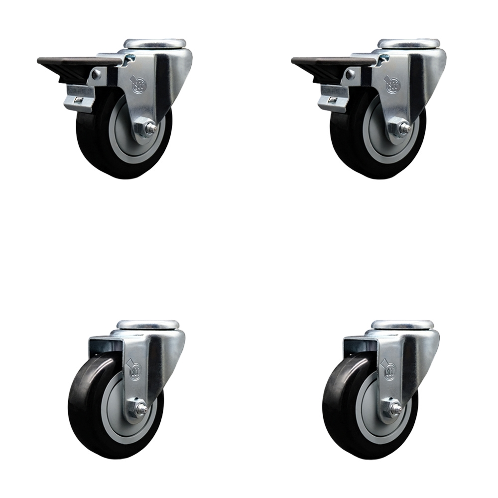 SCC-BH20S3514-PPUB-BLK-PLB-2-S-2 Polyurethane Swivel Bolt Hole Caster with 3.5 x 1.25 in. Black Wheels - Set of 4