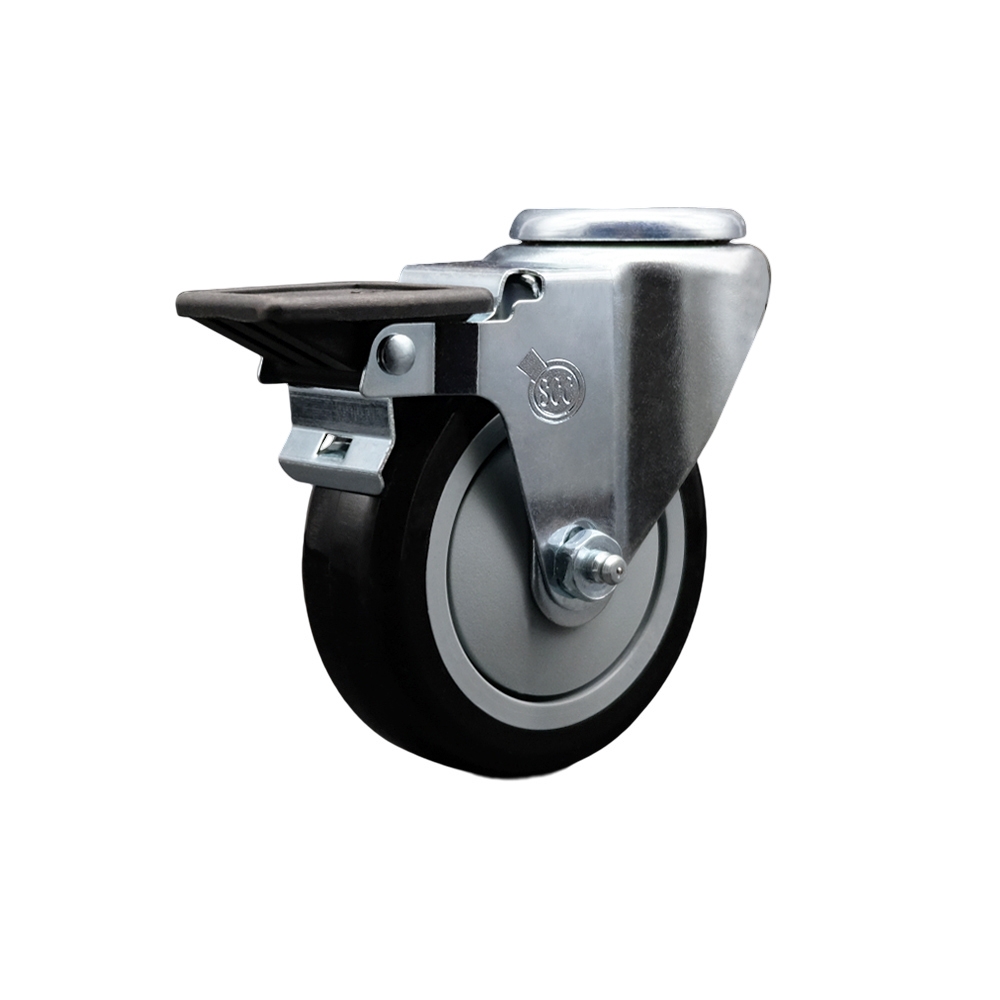 SCC-BH20S414-PPUB-BLK-PLB Polyurethane Swivel Bolt Hole Caster with 4 x 1.25 in. Black Wheel & Posi Locking Brake