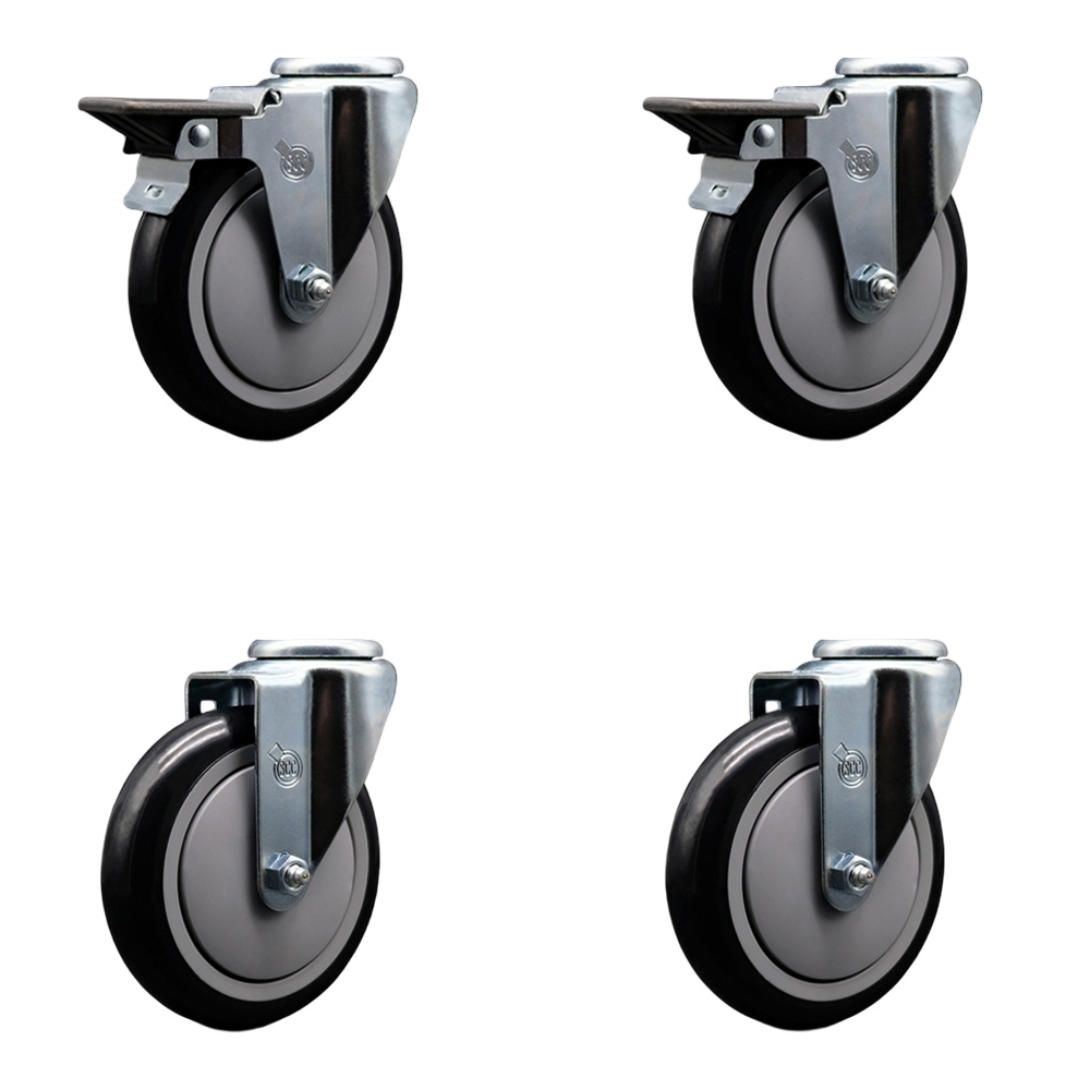 SCC-BH20S514-PPUB-BLK-PLB-2-S-2 Polyurethane Swivel Bolt Hole Caster with 5 x 1.25 in. Black Wheels - Set of 4