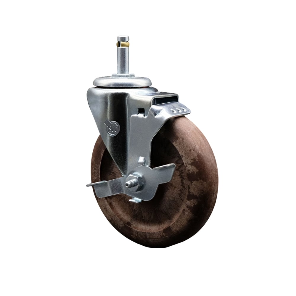 High Temperature Glass Filled Nylon Swivel Grip Ring Stem Caster with 5 x 1.25 in. Brown Wheel & 0.43 in. Stem & Top Locking Brake