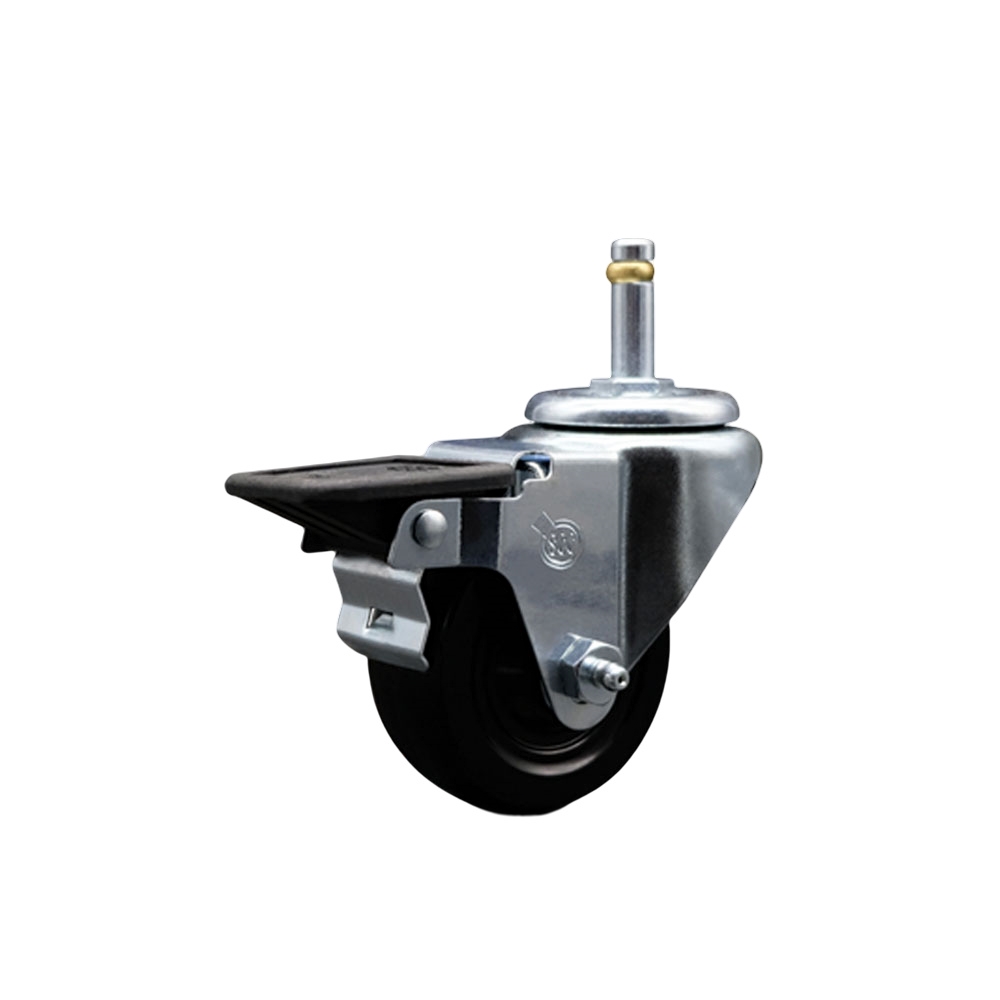 SCC-GR20S314-HRS-PLB-716138 Hard Rubber Swivel Grip Ring Stem Caster with 3 x 1.25 in. Black Wheel & 0.43 in. Stem & Posi Locking Brake