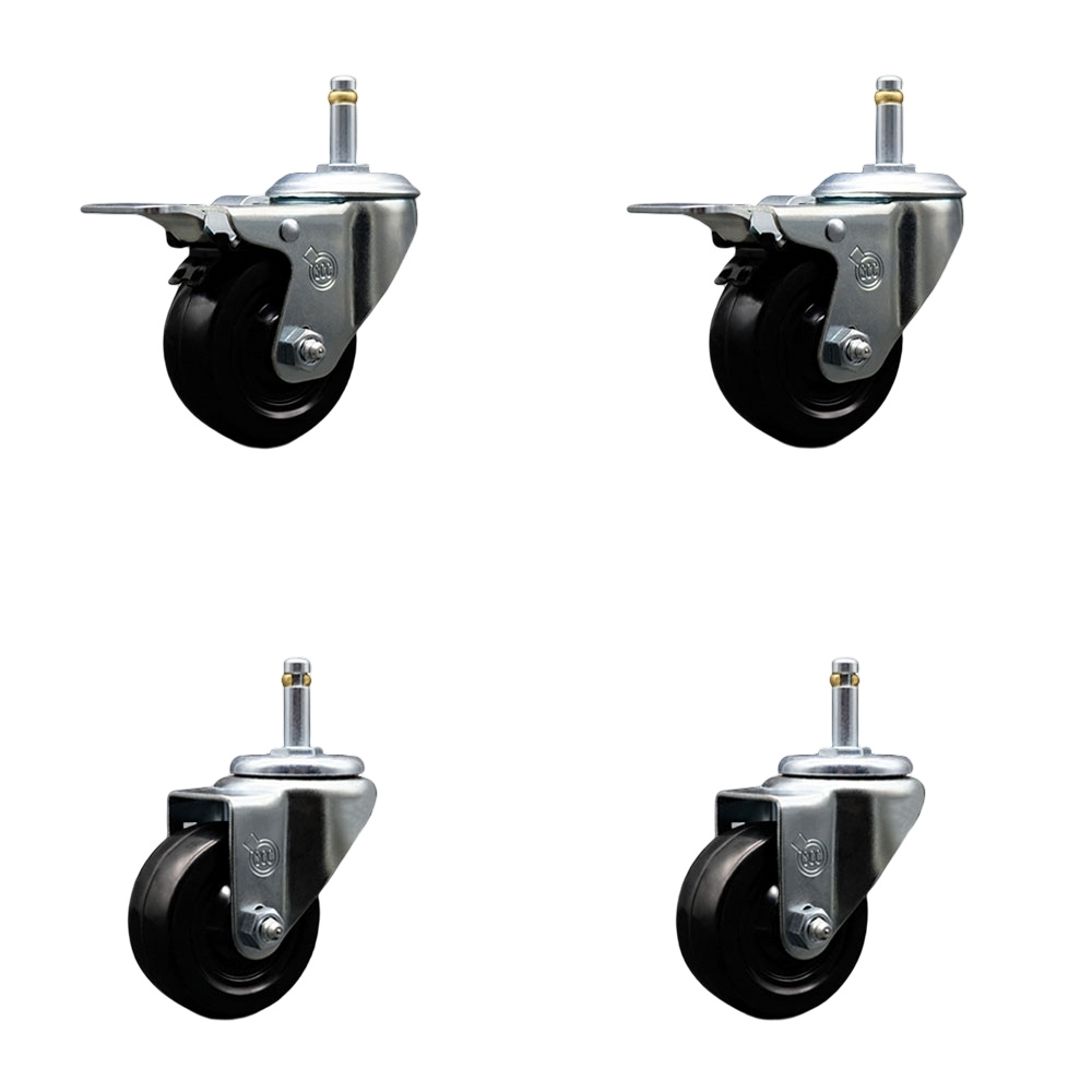SCC-GRTTL20S314-HRS-716138-2-S-2 Hard Rubber Swivel Grip Ring Stem Caster with 3 x 1.25 in. Black Wheels & 0.43 in. Stems - Set of 4