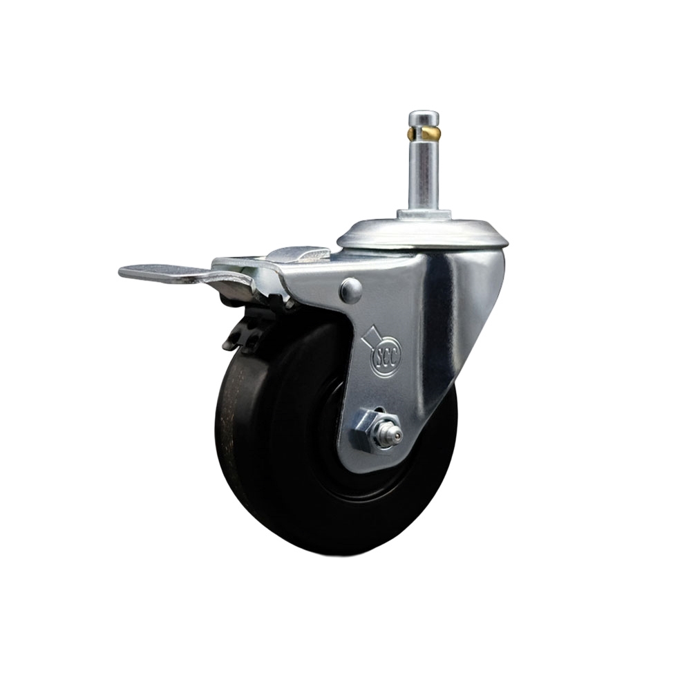 Phenolic Swivel Grip Ring Stem Caster with Roller Bearing 3.5 x 1.25 in. Black Wheel & 0.43 in. Stem & Total Locking Brake