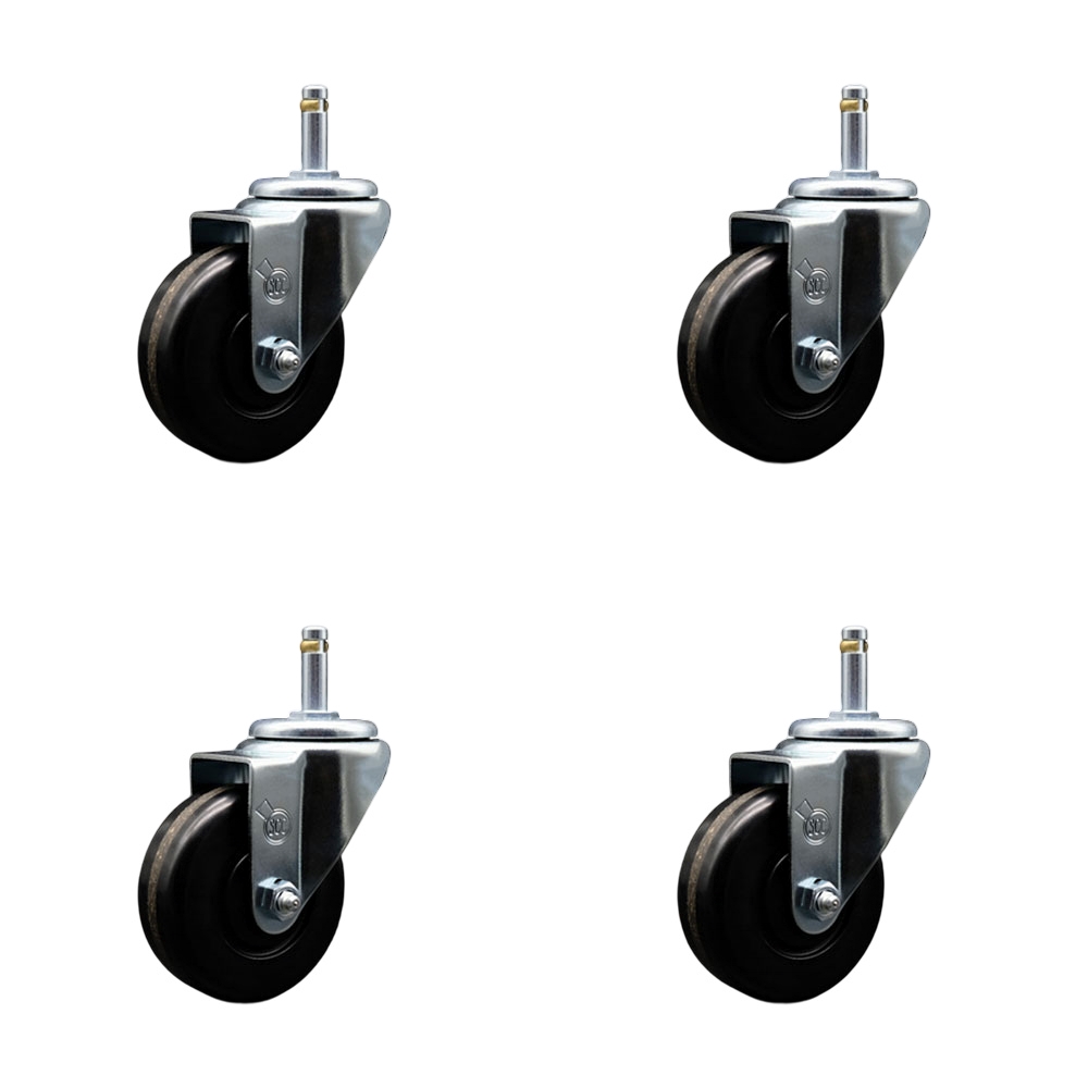 SCC-GR20S3514-PHR-716138-4 Phenolic Swivel Grip Ring Stem Caster with Roller Bearing with 3.5 x 1.25 in. Black Wheels & 0.43 in. Stems - Set of 4