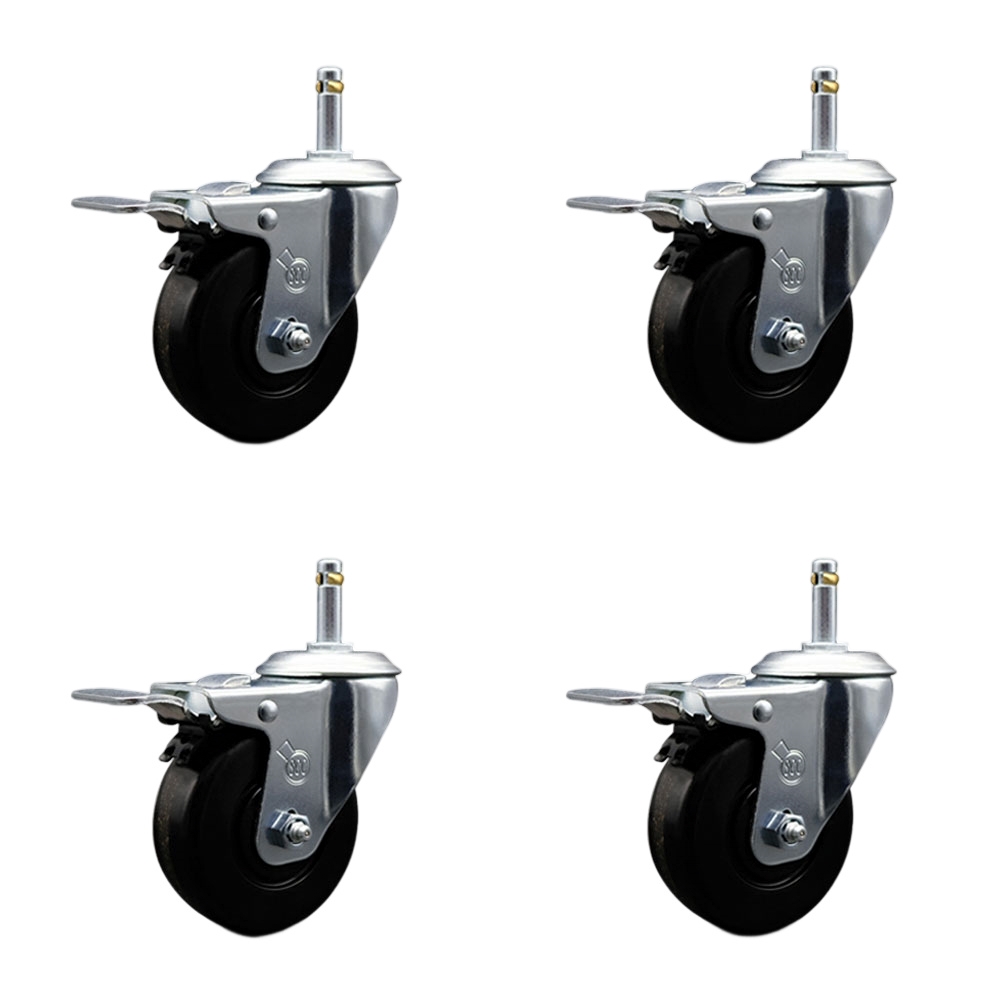 SCC-GRTTL20S414-PHR-716138-4 Phenolic Swivel Grip Ring Stem Caster with Roller Bearing with 4 x 1.25 in. Black Wheels & 0.43 in. Stems - Set of 4