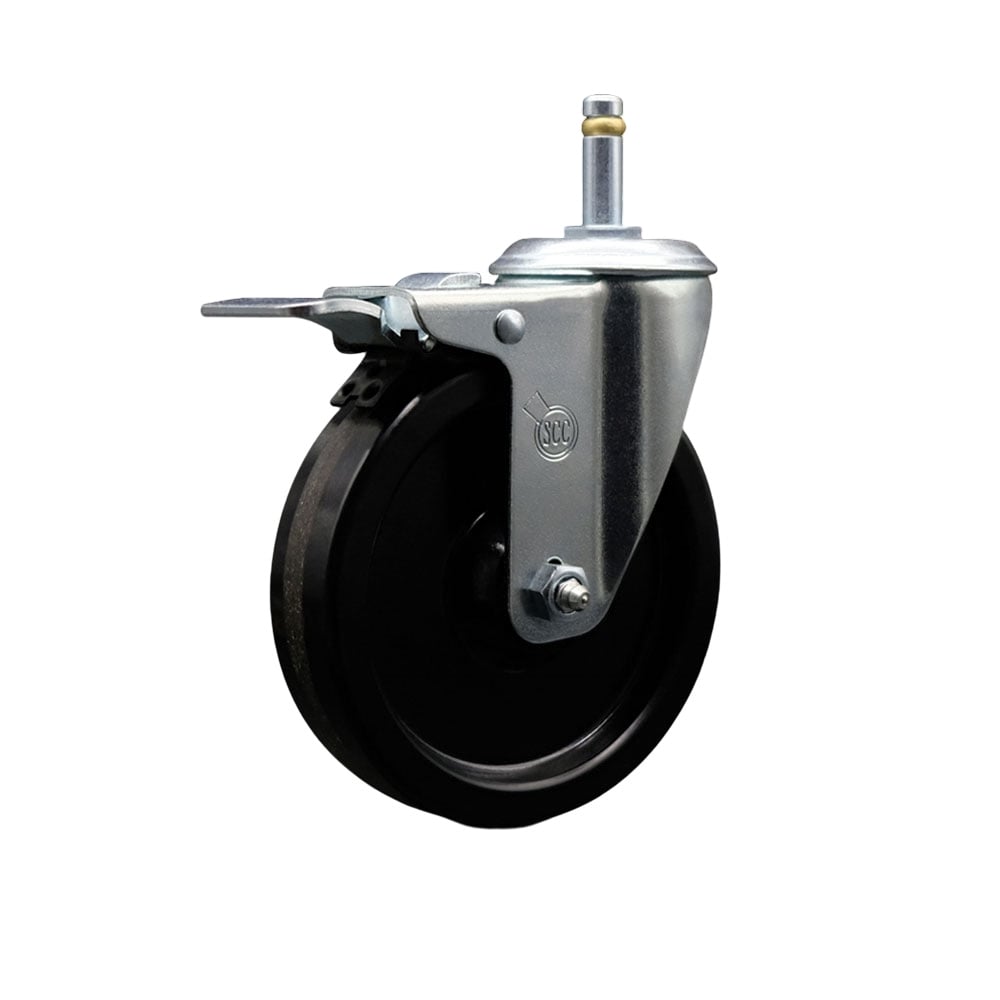 SCC-GRTTL20S514-PHR-716138 Phenolic Swivel Grip Ring Stem Caster with Roller Bearing 5 x 1.25 in. Black Wheel & 0.43 in. Stem & Total Locking Brake