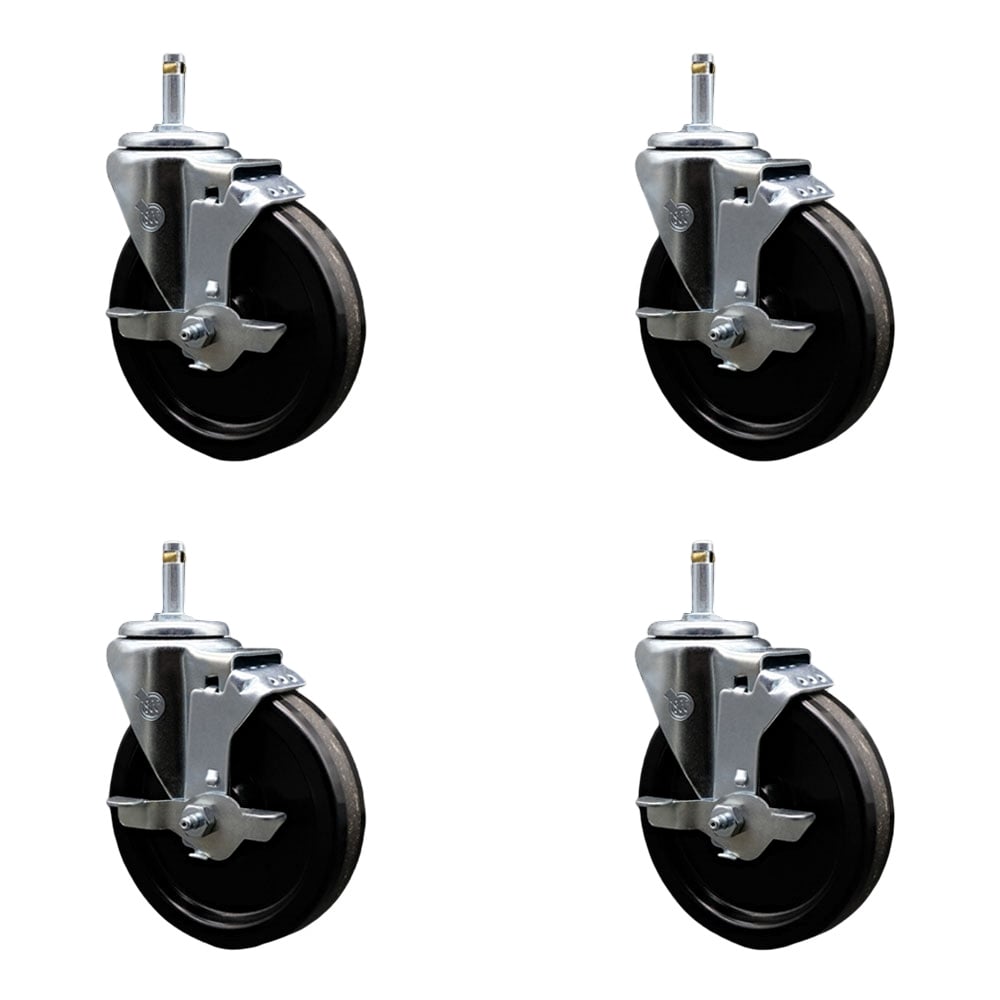 SCC-GR20S514-PHR-TLB-716138-4 Phenolic Swivel Grip Ring Stem Caster with Roller Bearing with 5 x 1.25 in. Black Wheels & 0.43 in. Stems - Set of 4