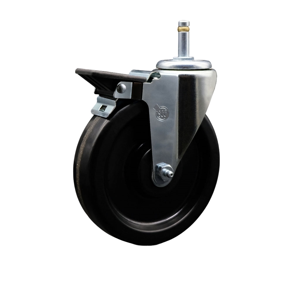 SCC-GR20S615-PHR-PLB-716138 Phenolic Swivel Grip Ring Stem Caster with Roller Bearing 6 x 1.5 in. Black Wheel & 0.43 in. Stem & Posi Locking Brake
