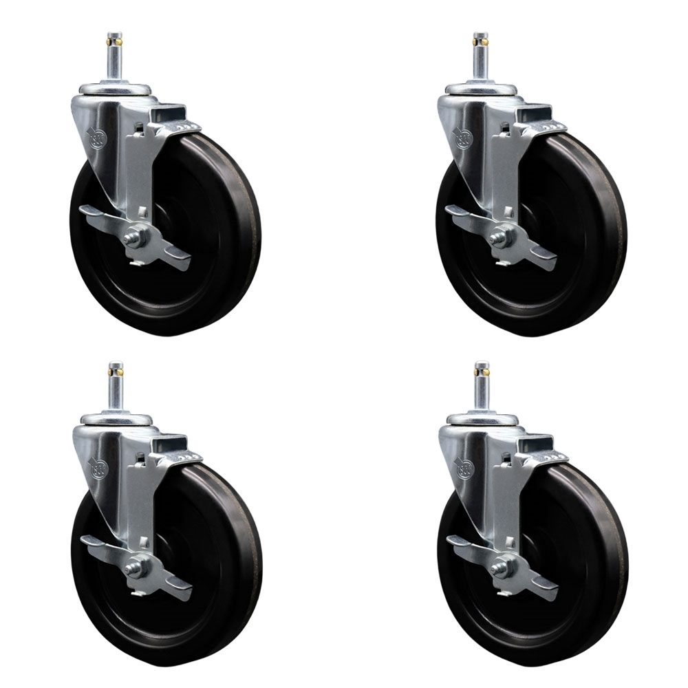 Phenolic Swivel Grip Ring Stem Caster - Black - Set of 4 - 1200 lbs Capacity